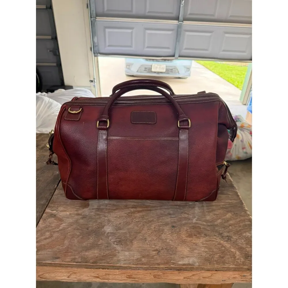 Orvis Brown Leather Duffel Travel Bag Weekender Carry On Luggage Shoulder Strap